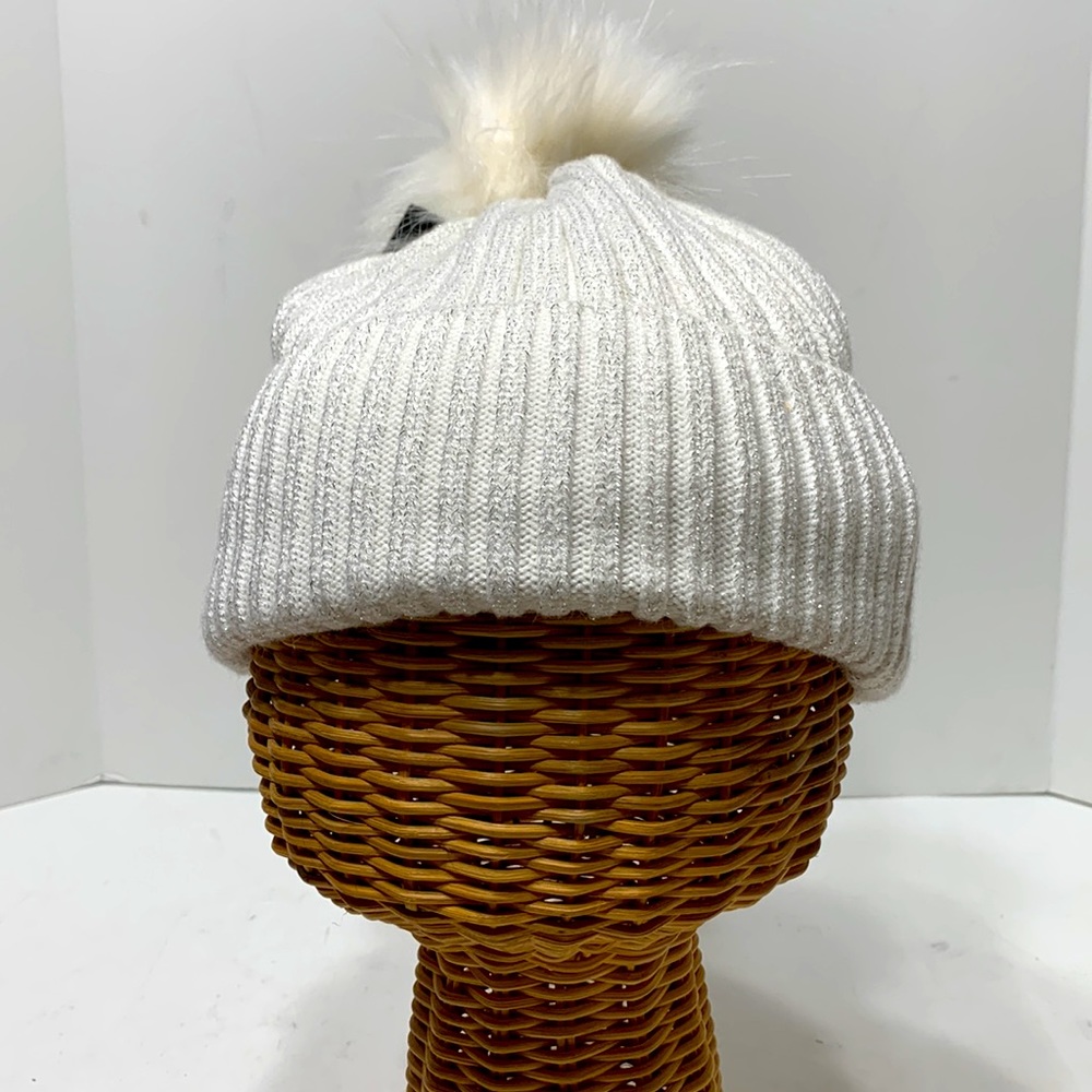 White silver metallic winter cap NEW